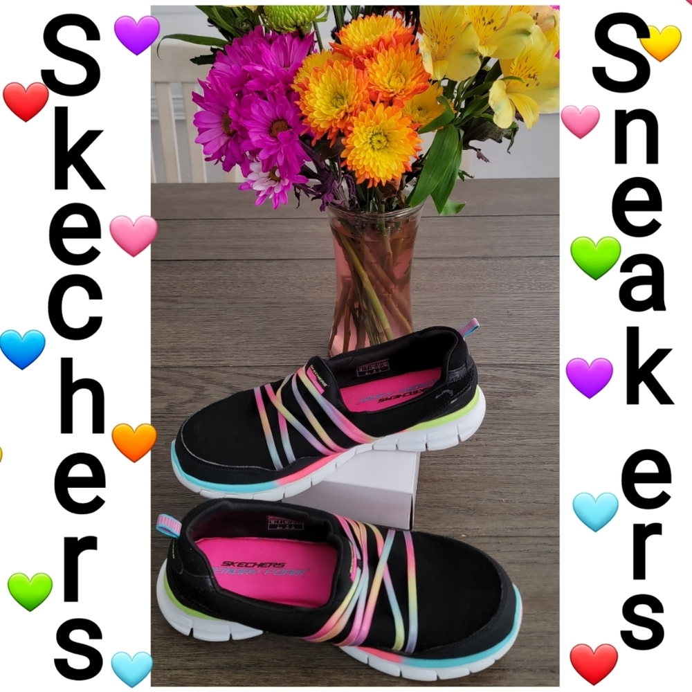 Skechers Lite--Weight Slip On Sneakers 👟  Black/Multi Colors Size 10